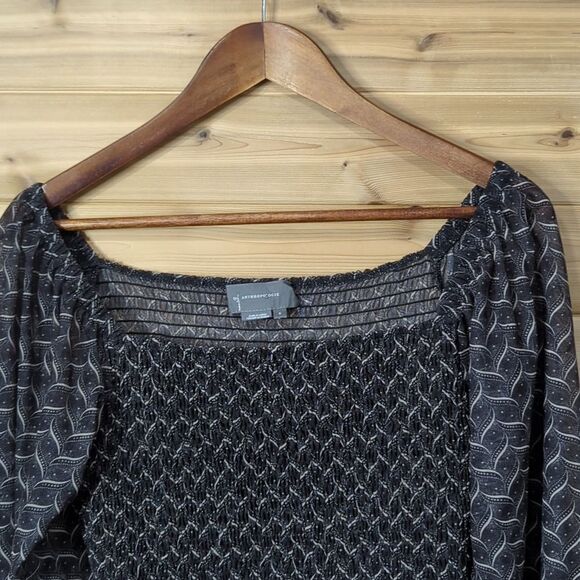 Anthropologie Top Womens Small Black Smocked Long Sleeve Blouse - Picture 2 of 11